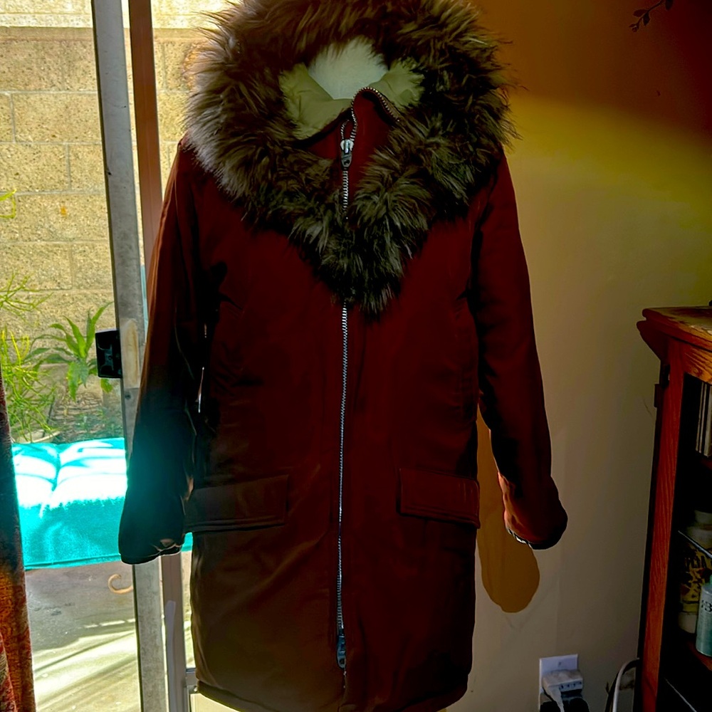 Pioneer down filled outdoor 3/4 coat with hood